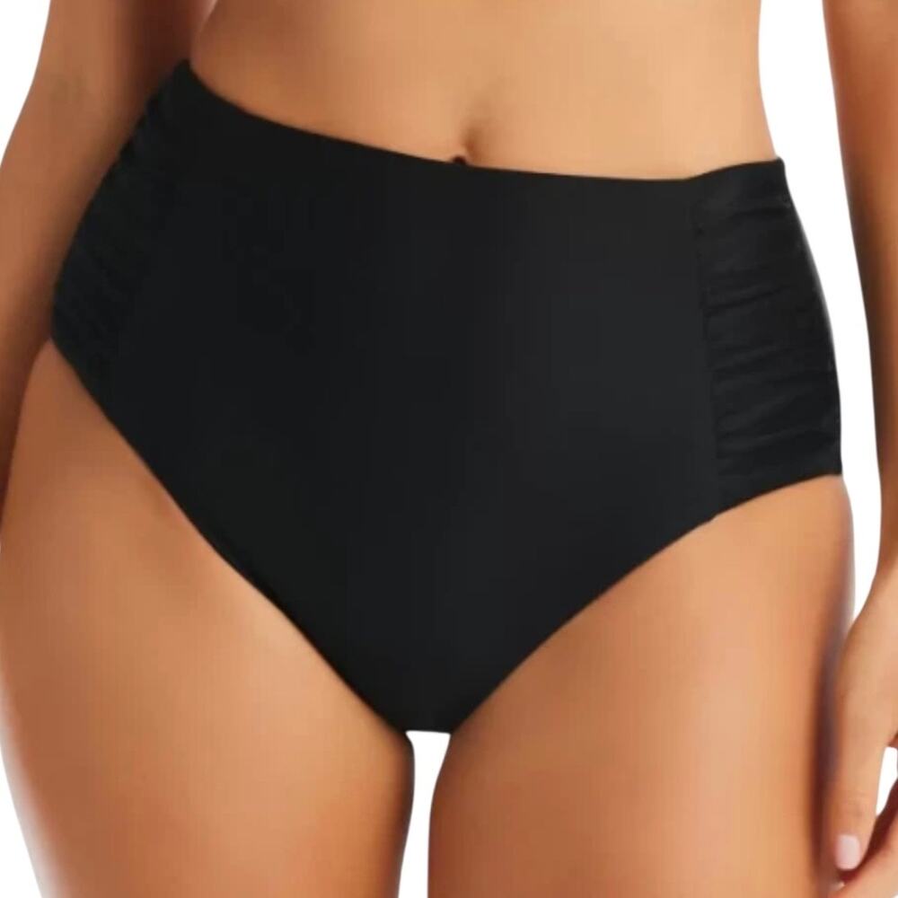 Bar III Women’s Shirred High Rise Bikini Swimsuit Bottom Black Size XL